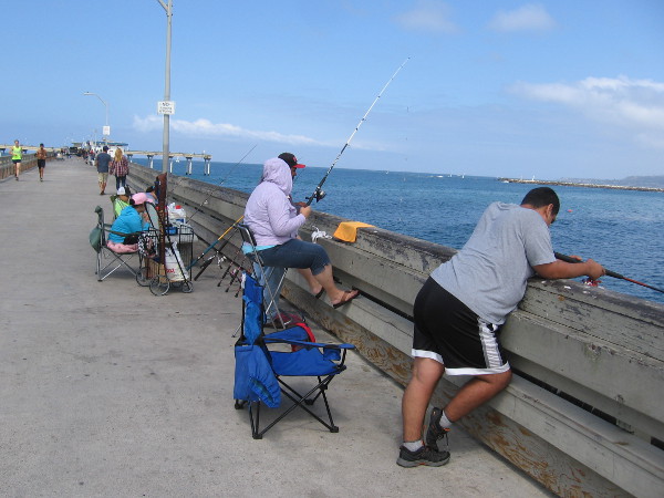 Fishermen enjoy a perfect September day along the Ocean Beach Pier. Today everybody was catching mackerel.
