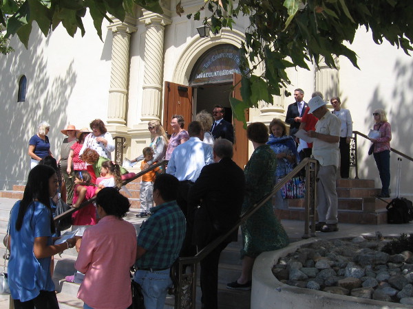 At one'o'clock, people of many backgrounds and beliefs gather on the church steps to celebrate the United States Constitution, which enshrines human liberty.
