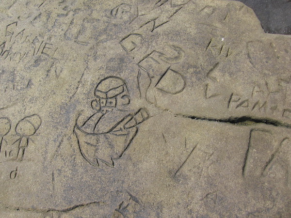 The easily carved sandstone is like a book containing years of names and often humorous images.