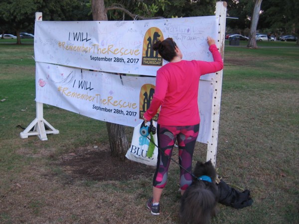 A banner invites messages of hope and love.