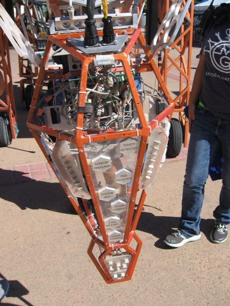The Electric Giraffe can move about while using an array of sensors in its head. When the neck is raised, this crowd-pleasing robot is 17 feet tall.