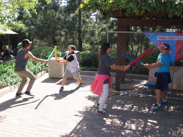 Kids have a lot of fun with the foam lightsabers.
