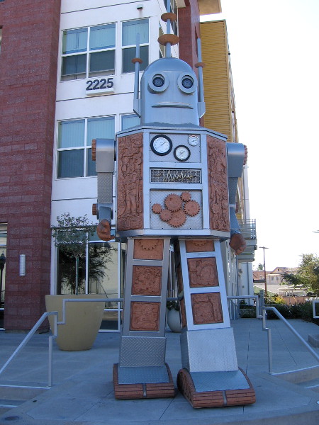 A giant 16-feet-tall robot stands guard on Commercial Street!