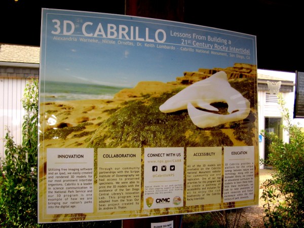 Sign inside Visitor Center at Cabrillo National Monument describes the fascinating 3D Cabrillo project.