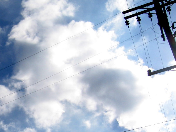 Bright clouds in an urban setting.