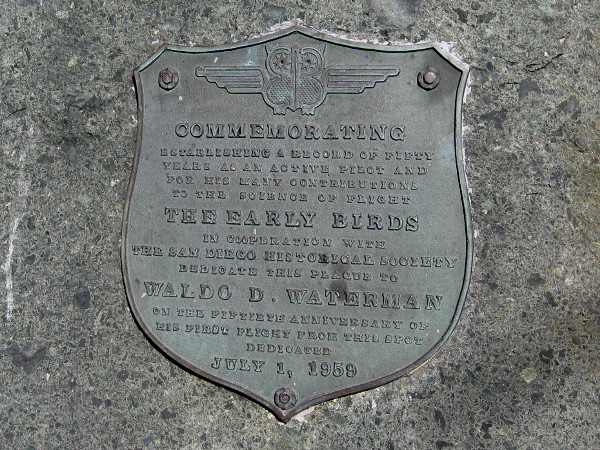 Plaque dated July 1, 1959 commemorates Waldo D. Waterman for his many contributions to the science of flight.