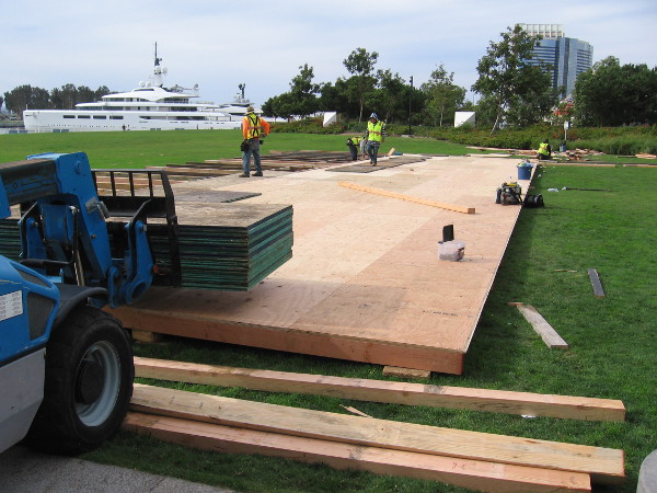 The winter ice rink is being set up in front of the Hilton San Diego Bayfront. Anticipating holiday cheer.