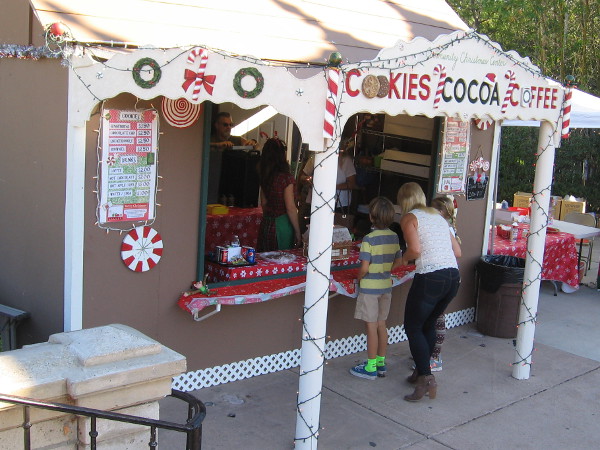 As the evening becomes chilly, a line will form at the Gingerbread House for cookies, cocoa and coffee.