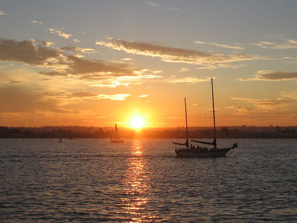Sunset and sailboats on San Diego Bay.