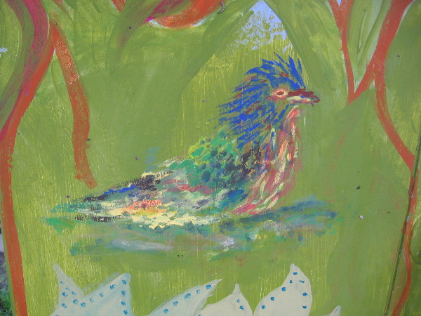 A colorful bird painted on a utility box near Pantoja Park seems just as alive as it was when I first saw it years ago.