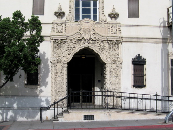 The front of the YWCA building on C Street has remained unchanged since its design in 1926. The ornate Spanish Colonial Revival architecture was made popular by the 1915 Panama-California Exposition in Balboa Park.