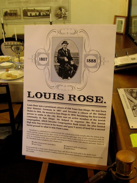 A special holiday display inside the Robinson-Rose Visitor Center talks about Louis Rose, the first Jewish person to settle in San Diego.