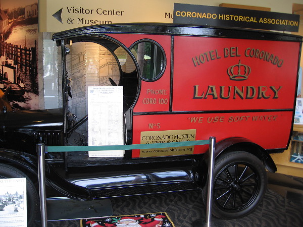 Inside the front door of the Coronado Museum of History and Art one can see a Model T Laundry Truck once used at the Hotel del Coronado.