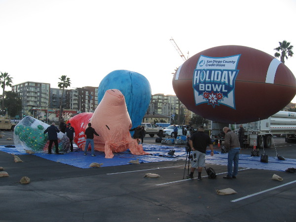 Fun balloons were being inflated this morning near the County Administration Building for the 2017 Holiday Bowl Parade.
