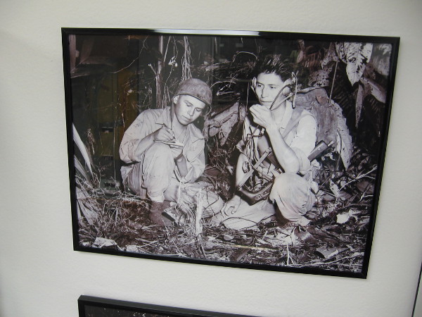 Navajo Code Talkers Henry Bahe and George Kirk working their radio in the jungles of Bougainville.