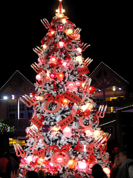 The bright Christmas tree at the Old Globe draws the eyes of old and young alike.