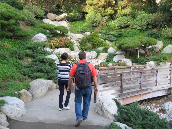 Approaching the Dragon Bridge in the Japanese Friendship Garden.
