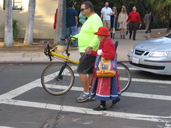 A helping hand while crossing the street.