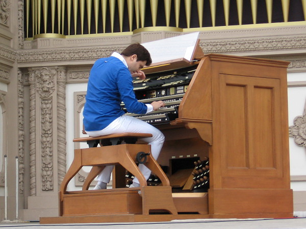 Playing the Spreckels Organ with style and passion.