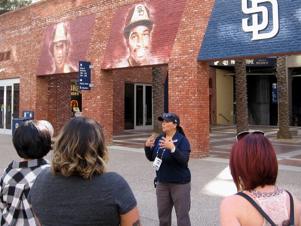 Paty, our knowledgeable and super friendly tour guide, familiarizes everyone with the history of Petco Park.
