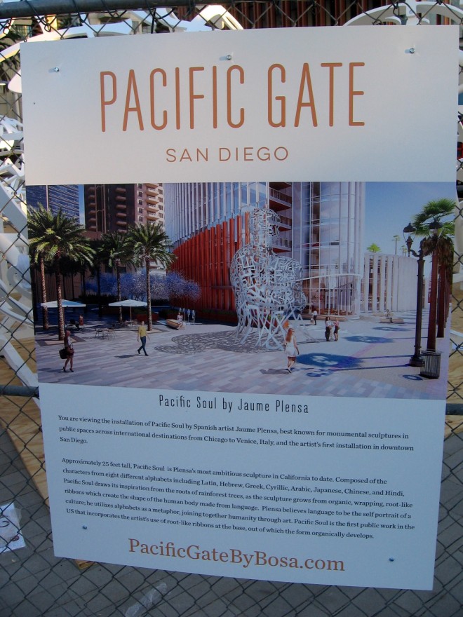 Sign explains that you are viewing the installation of Pacific Soul by Spanish artist Jaume Plensa. (Click image to enlarge the sign for easy reading.)