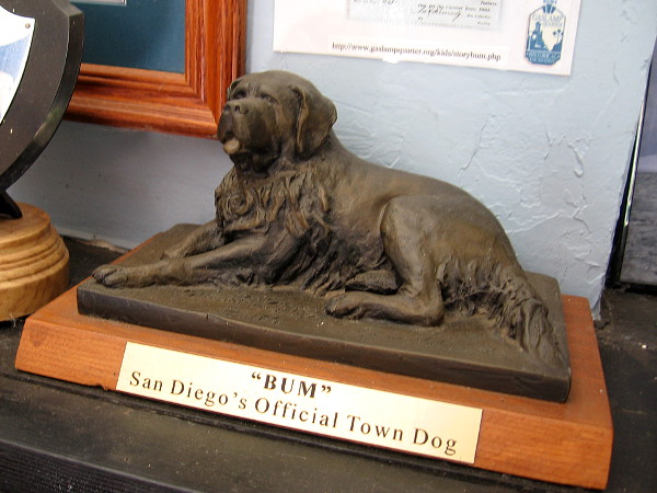 Bum, San Diego's official town dog in the late 19th century. You can find this small sculpture inside the House of Scotland cottage in Balboa Park.