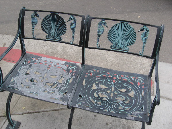 I'm not tired yet, but here's a cool bench with seahorses and shells.