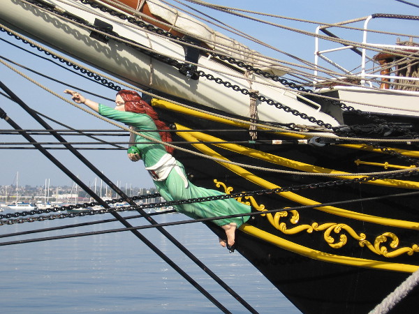 I asked about the figurehead of the Stad Amsterdam and was told it doesn't represent any particular person. The female holds a globe and points forward into the future.