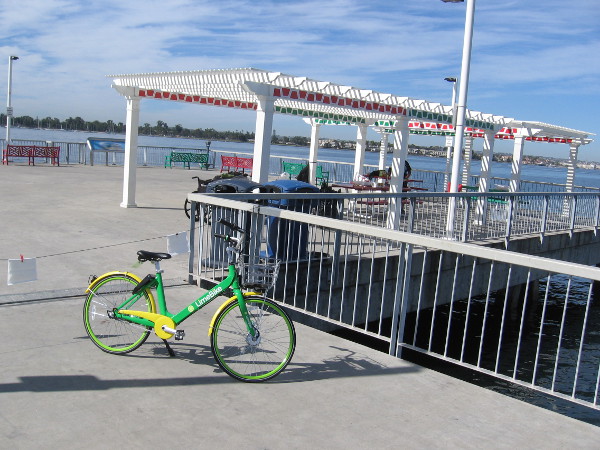 Approaching the end of the pier. This area can be reserved for special events. Someone was having a birthday party here later.