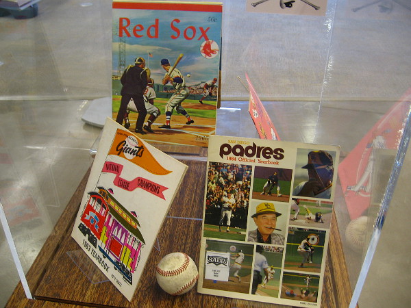 Official baseball Yearbooks on display include one featuring the National League pennant winning 1984 Padres!