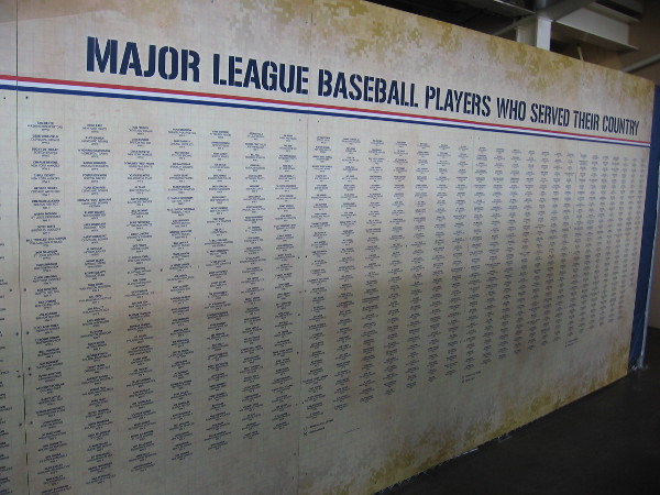 A nearby wall in the Power Alley lists the many Major League Baseball Players Who Served Their Country.