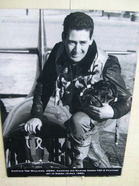 Captain Ted Williams, USMC, manning his Marine Corps F9F-2 Panther jet in Korea, circa 1953.