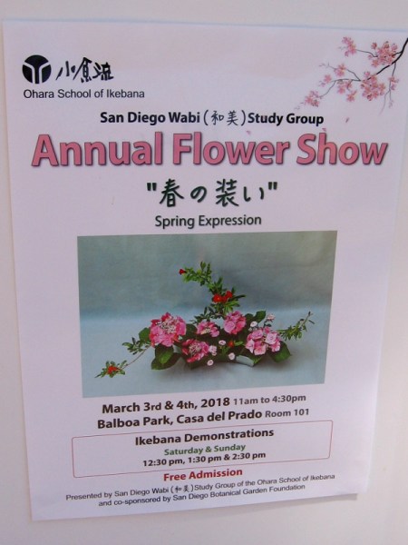 The San Diego Wabi Study Group Annual Flower Show, with beautiful ikebana arrangements and demonstrations, was held this weekend in the Casa del Prado in Balboa Park.