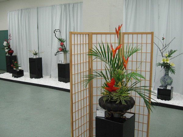 Many superb examples of exquisite ikebana Japanese flower arrangement pleased the eyes of delighted visitors.