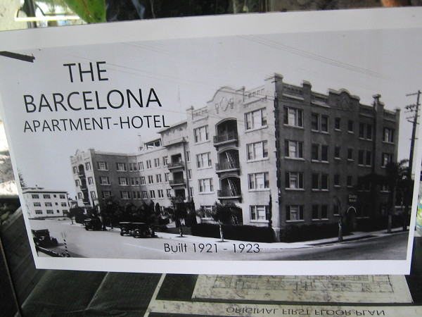 Old photo of The Barcelona Apartment-Hotel in Bankers Hill, built 1921-1923.