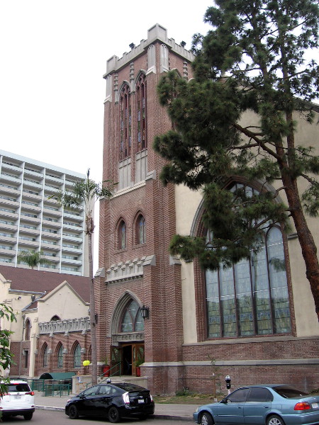 View of the church's south side along Date Street.