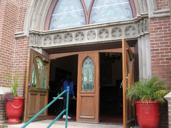 Entering doors that lead to the magnificent sanctuary.