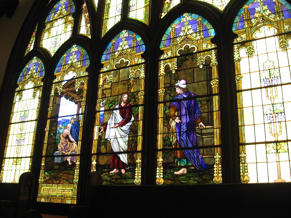One of the finest examples of stained glass in San Diego shines light into the historic church.