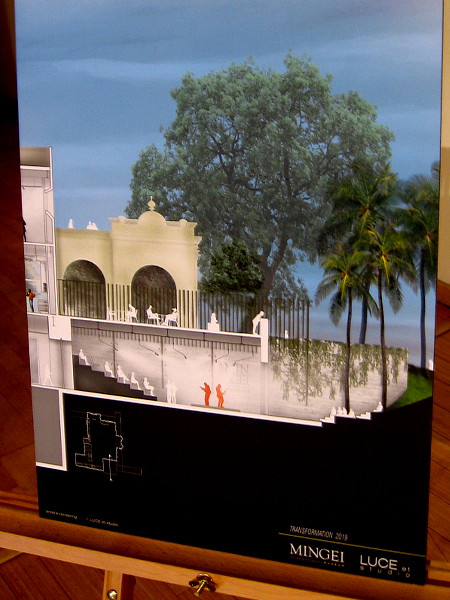 Images were displayed after a talk by celebrated architect Jennifer Luce. This one shows a theater space to be added to the building's southeast corner.