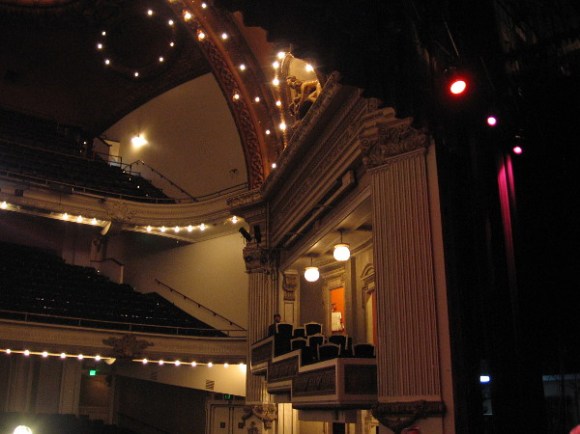 Looking out toward some seats from the theatre's stage.