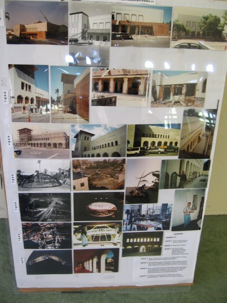 A large poster containing photographs of the building's 1950's appearance and historic restoration. (Click image to enlarge.)