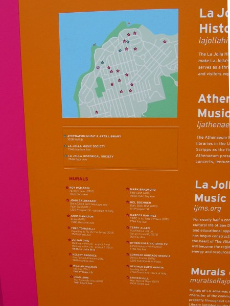 Map and legend that you can use to locate the many amazing Murals of La Jolla.