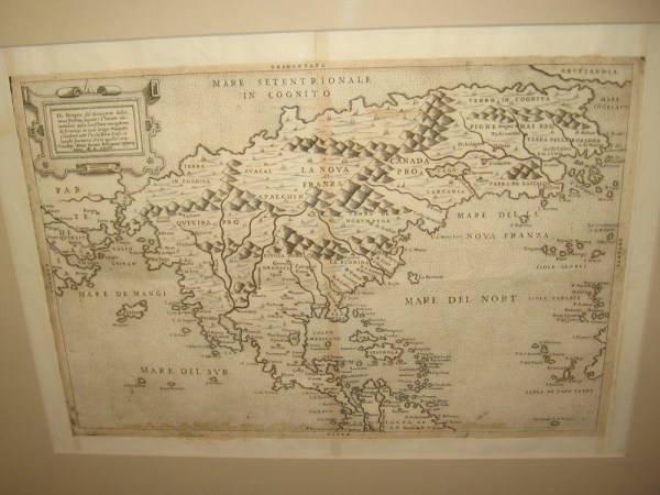 North America, Paolo Forlani, 1565. A map that shows America and Asia separated with a strait.