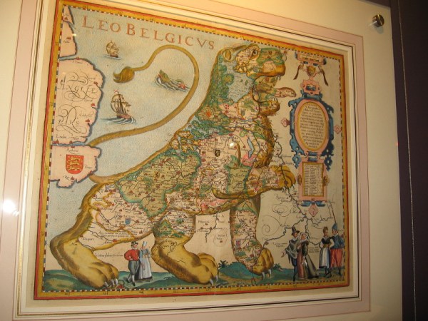 The Low Countries in the Form of a Lion, Petrus Kaerius, 1617. A map of the Netherlands and Belgium.