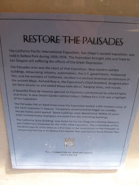 I'm a big supporter of restoring the Palisades section of Balboa Park. Learn more at the Committee of One Hundred's c100.org website.