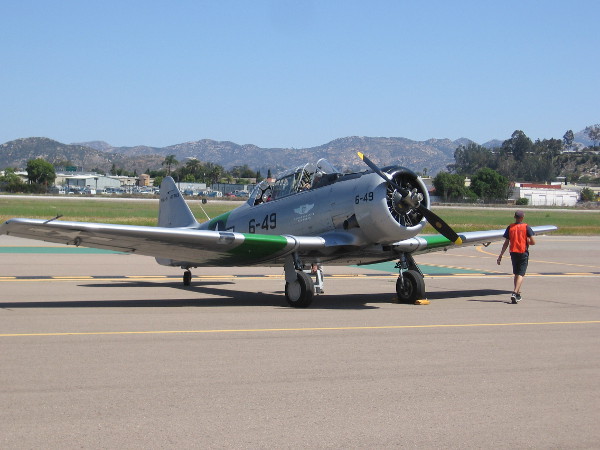 Air Group One's historic 1943 SNJ-5 "Sassy" on the tarmac at Gillespie Field.