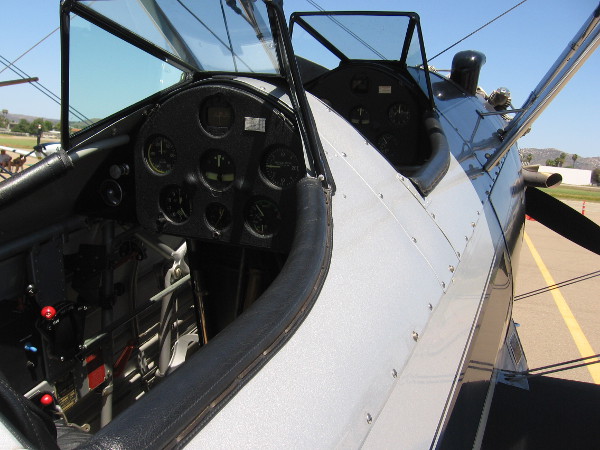 Looking into the rear cockpit of Steve McQueen's old Stearman PT-17.