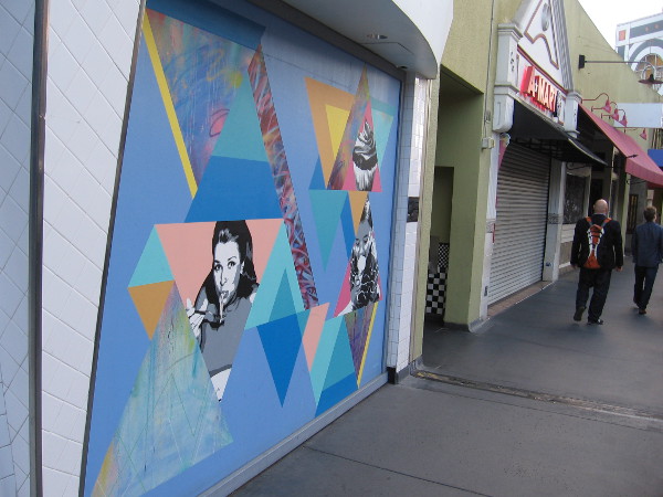 Walking through colorful Horton Plaza.