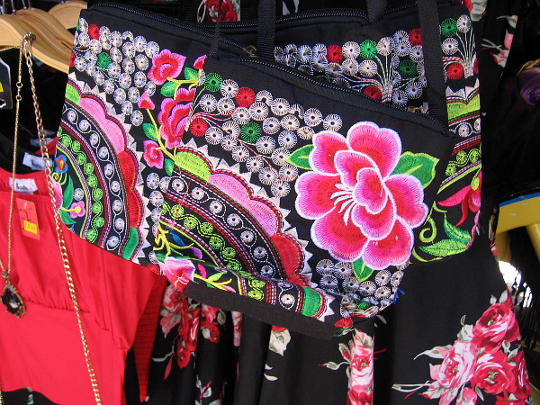 A bag with floral design at Old Town Market.