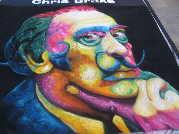 A colorful chalk art Salvador Dalí, by artist Chris Brake.
